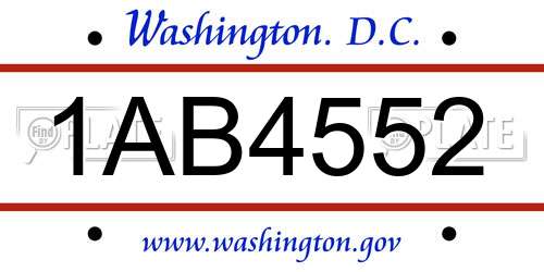1AB4552 District Of Columbia License Plate