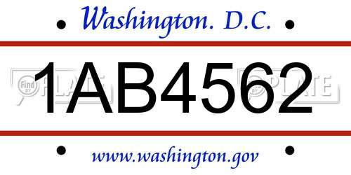1AB4562 District Of Columbia License Plate