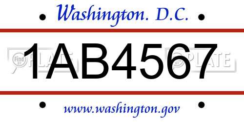 1AB4567 District Of Columbia License Plate