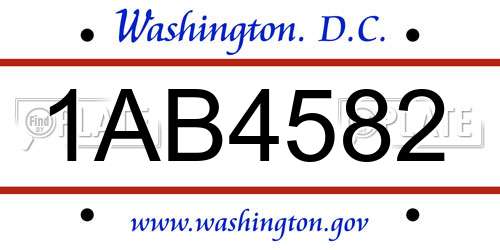 1AB4582 District Of Columbia License Plate