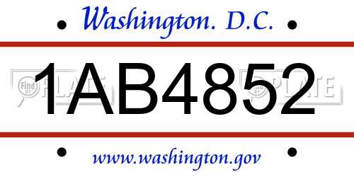 1AB4852 District Of Columbia License Plate