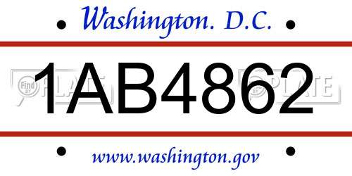1AB4862 District Of Columbia License Plate