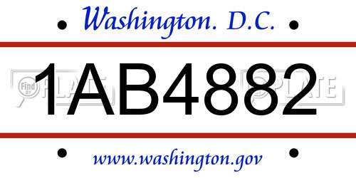 1AB4882 District Of Columbia License Plate
