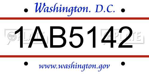 1AB5142 District Of Columbia License Plate