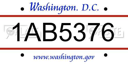 1AB5376 District Of Columbia License Plate