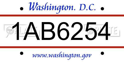 1AB6254 District Of Columbia License Plate