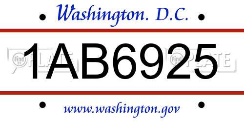1AB6925 District Of Columbia License Plate