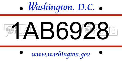 1AB6928 District Of Columbia License Plate