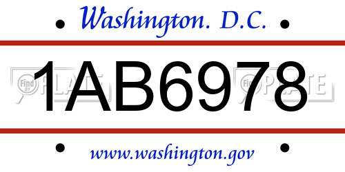 1AB6978 District Of Columbia License Plate