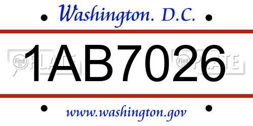 1AB7026 District Of Columbia License Plate