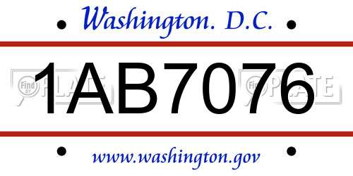 1AB7076 District Of Columbia License Plate