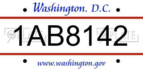 1AB8142 District Of Columbia License Plate