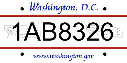 1AB8326 District Of Columbia License Plate