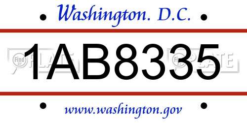 1AB8335 District Of Columbia License Plate