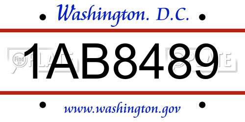 1AB8489 District Of Columbia License Plate