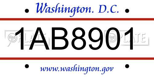 1AB8901 District Of Columbia License Plate