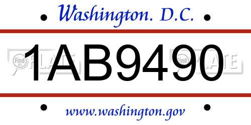 1AB9490 District Of Columbia License Plate