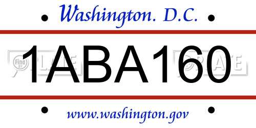 1ABA160 District Of Columbia License Plate