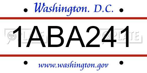 1ABA241 District Of Columbia License Plate