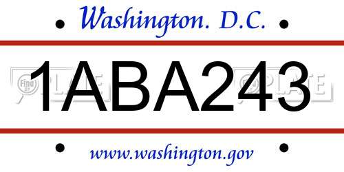 1ABA243 District Of Columbia License Plate