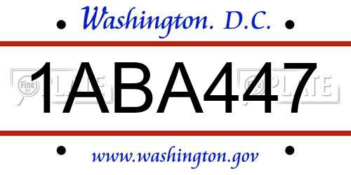 1ABA447 District Of Columbia License Plate