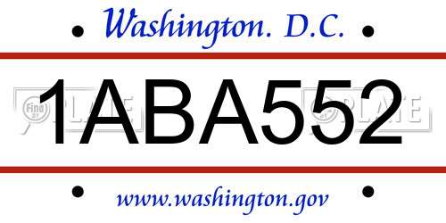 1ABA552 District Of Columbia License Plate
