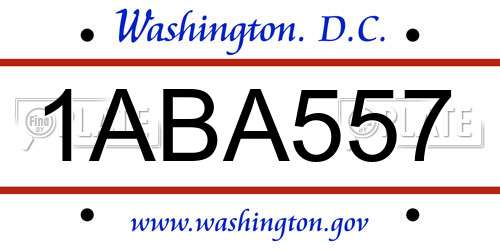 1ABA557 District Of Columbia License Plate
