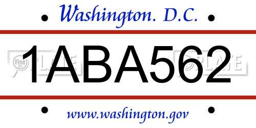 1ABA562 District Of Columbia License Plate