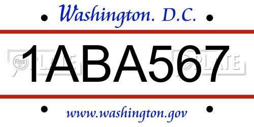 1ABA567 District Of Columbia License Plate
