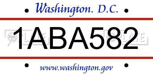 1ABA582 District Of Columbia License Plate