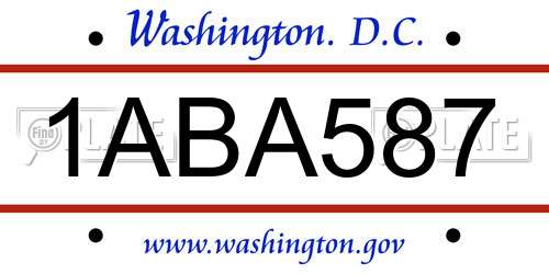 1ABA587 District Of Columbia License Plate