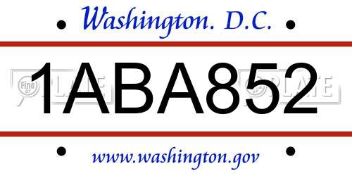 1ABA852 District Of Columbia License Plate