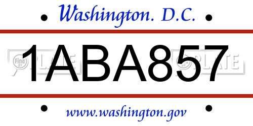 1ABA857 District Of Columbia License Plate