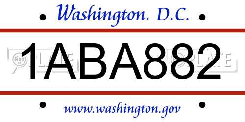 1ABA882 District Of Columbia License Plate