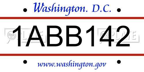 1ABB142 District Of Columbia License Plate