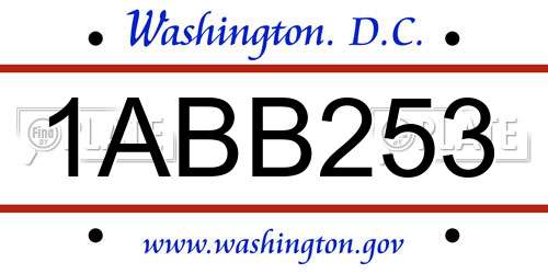 1ABB253 District Of Columbia License Plate