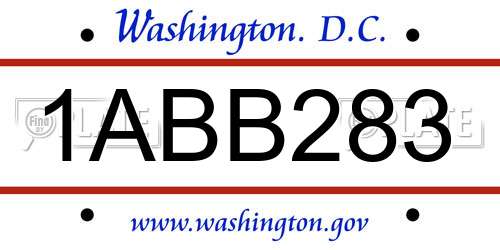 1ABB283 District Of Columbia License Plate
