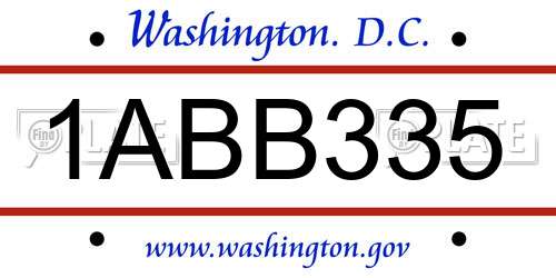 1ABB335 District Of Columbia License Plate