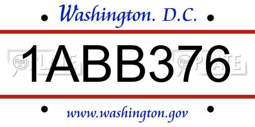 1ABB376 District Of Columbia License Plate