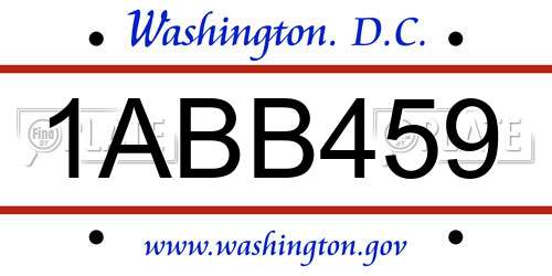 1ABB459 District Of Columbia License Plate