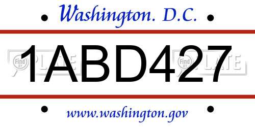1ABD427 District Of Columbia License Plate