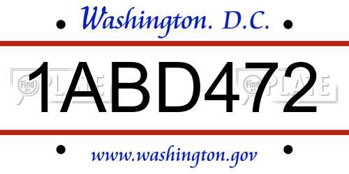 1ABD472 District Of Columbia License Plate