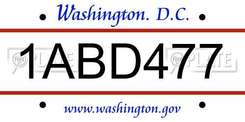 1ABD477 District Of Columbia License Plate