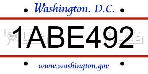 1ABE492 District Of Columbia License Plate