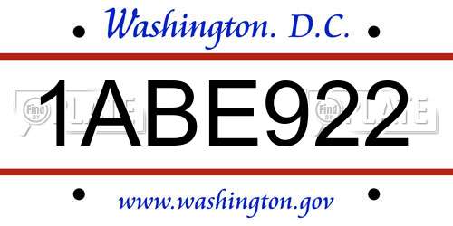 1ABE922 District Of Columbia License Plate