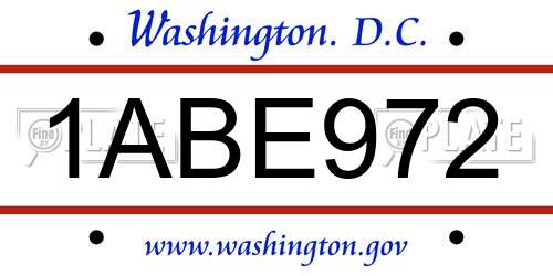 1ABE972 District Of Columbia License Plate