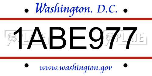 1ABE977 District Of Columbia License Plate
