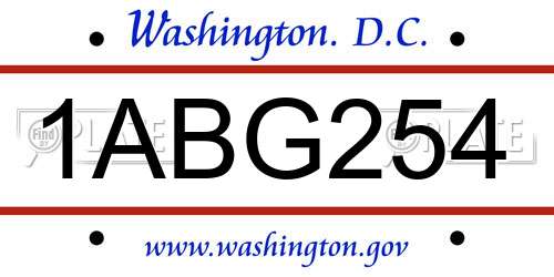 1ABG254 District Of Columbia License Plate