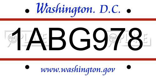 1ABG978 District Of Columbia License Plate