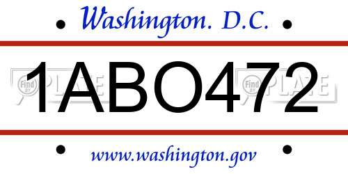1ABO472 District Of Columbia License Plate